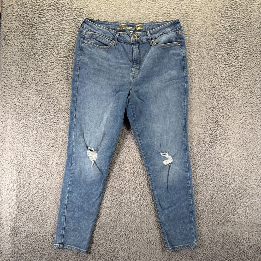 Seven7 Metro Jeans Womens 14 Blue Cotton Denim Skinny Ankle Distressed Stretch